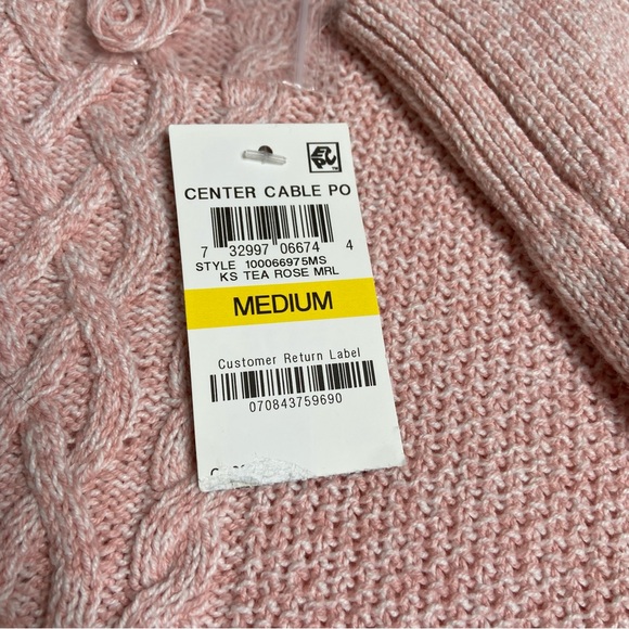 Karen Scott Tea Rose Pink Center Cable Pullover Sweater Size Medium - Picture 7 of 9